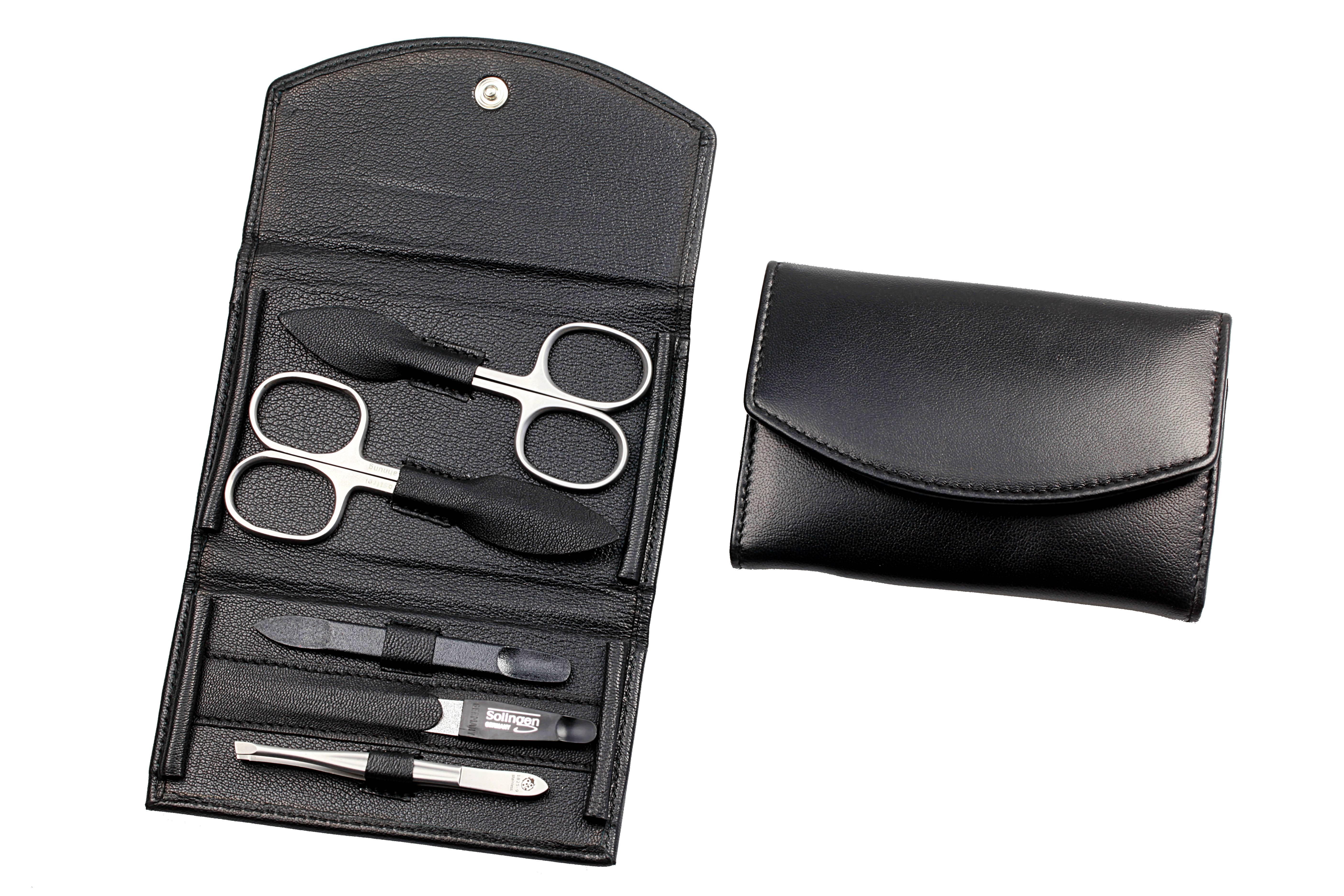 Manicure-Etui: 5-tlg. Bestückung, rostfrei-edelmattiert; Nappa-Lammleder, schwarz Manicure-Etui: 5-tlg. Bestückung, rostfrei-edelmattiert; Nappa-Lammleder, schwarz