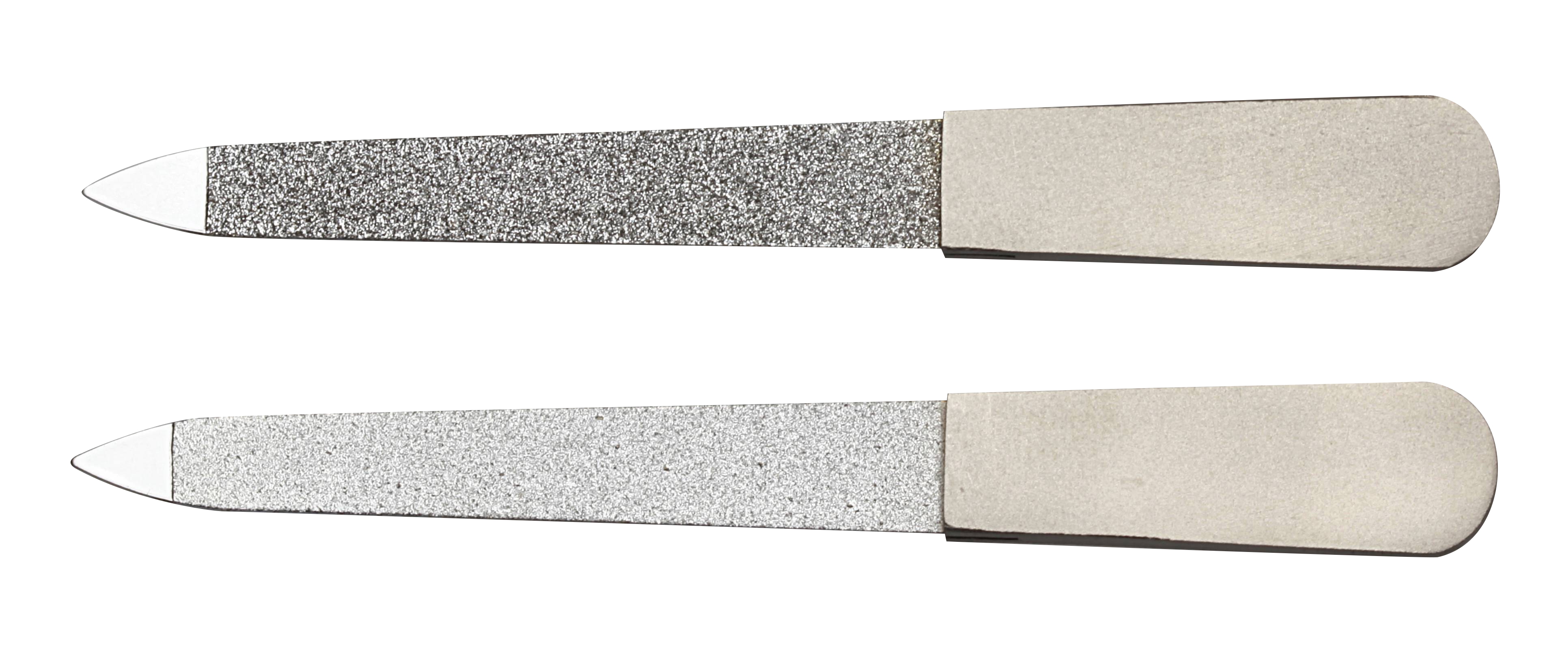 Saphir-Feile, 90 mm, Belag grob/fein, spitz, Griff aus rostfreiem Edelstahl Saphir-Feile, 90 mm, Belag grob/fein, spitz, Griff aus rostfreiem Edelstahl