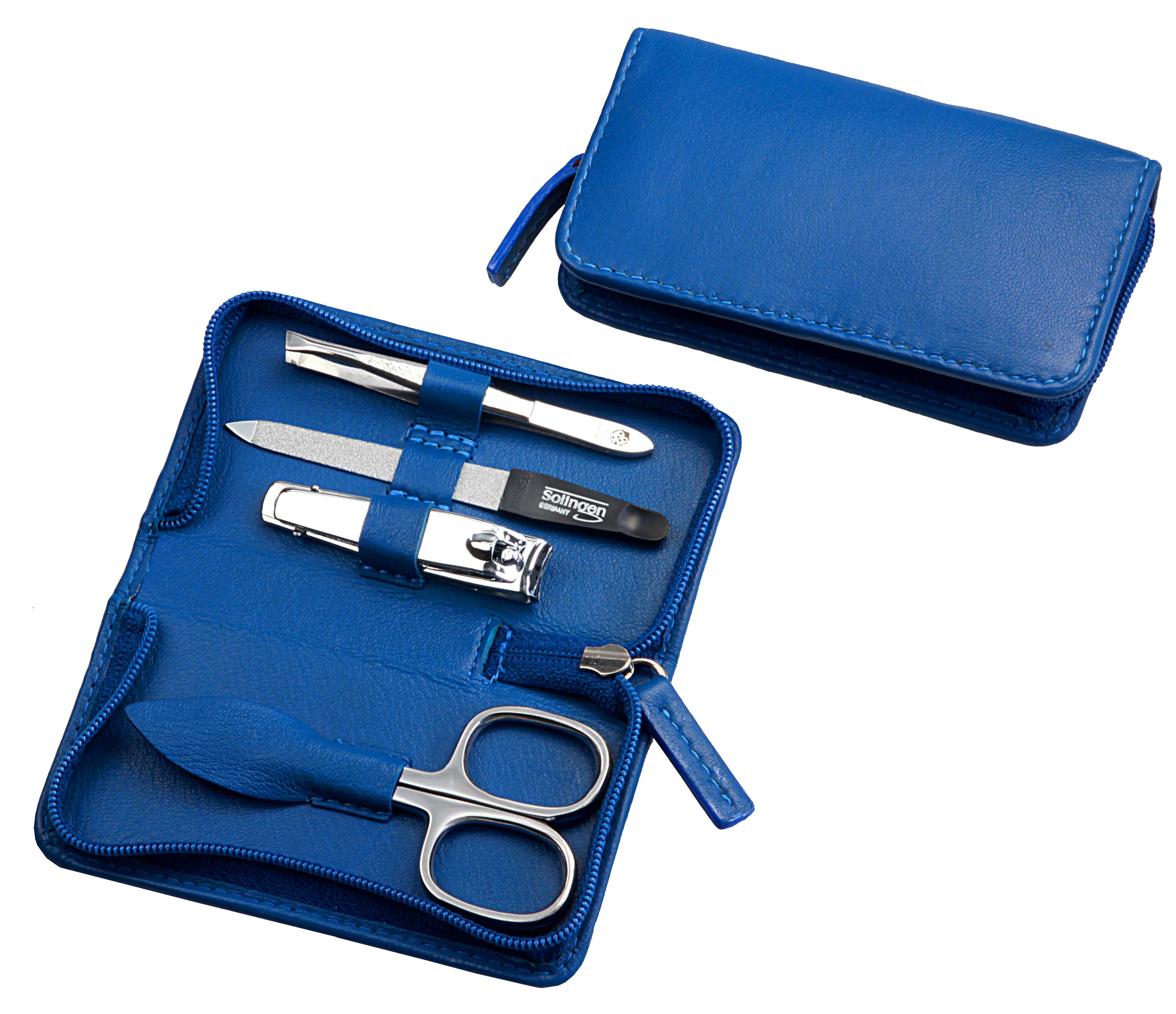Manicure-Etui, Reißverschluss: 4-tlg. Bestückung, rostfrei-glanzpoliert; Nappa-Lammleder, kobaltblau Manicure-Etui, Reißverschluss: 4-tlg. Bestückung, rostfrei-glanzpoliert; Nappa-Lammleder, kobaltblau