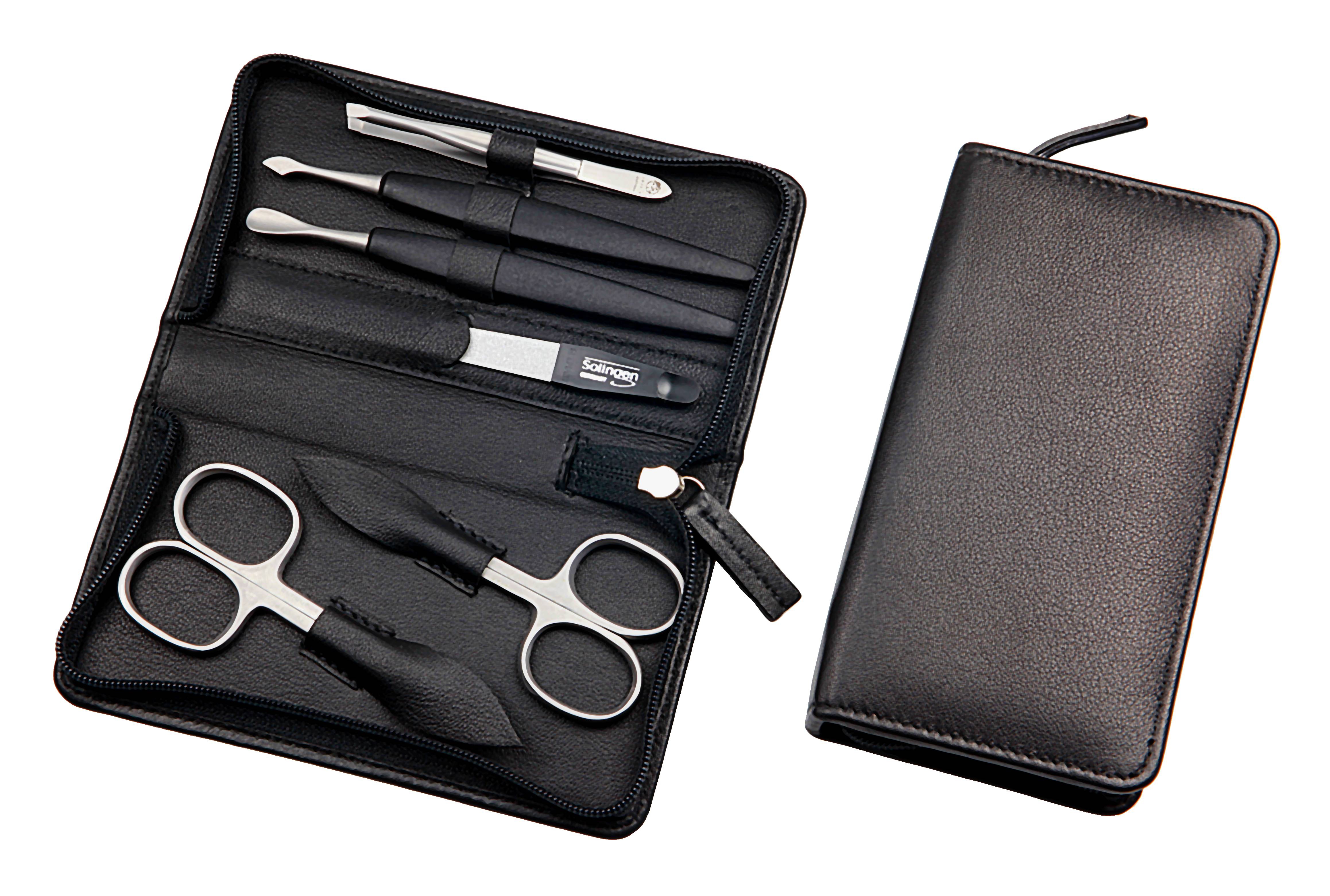 Manicure-Etui, Reißverschluss: 6-tlg. Bestückung, rostfrei-edelmattiert; Nappa-Lammleder, schwarz
