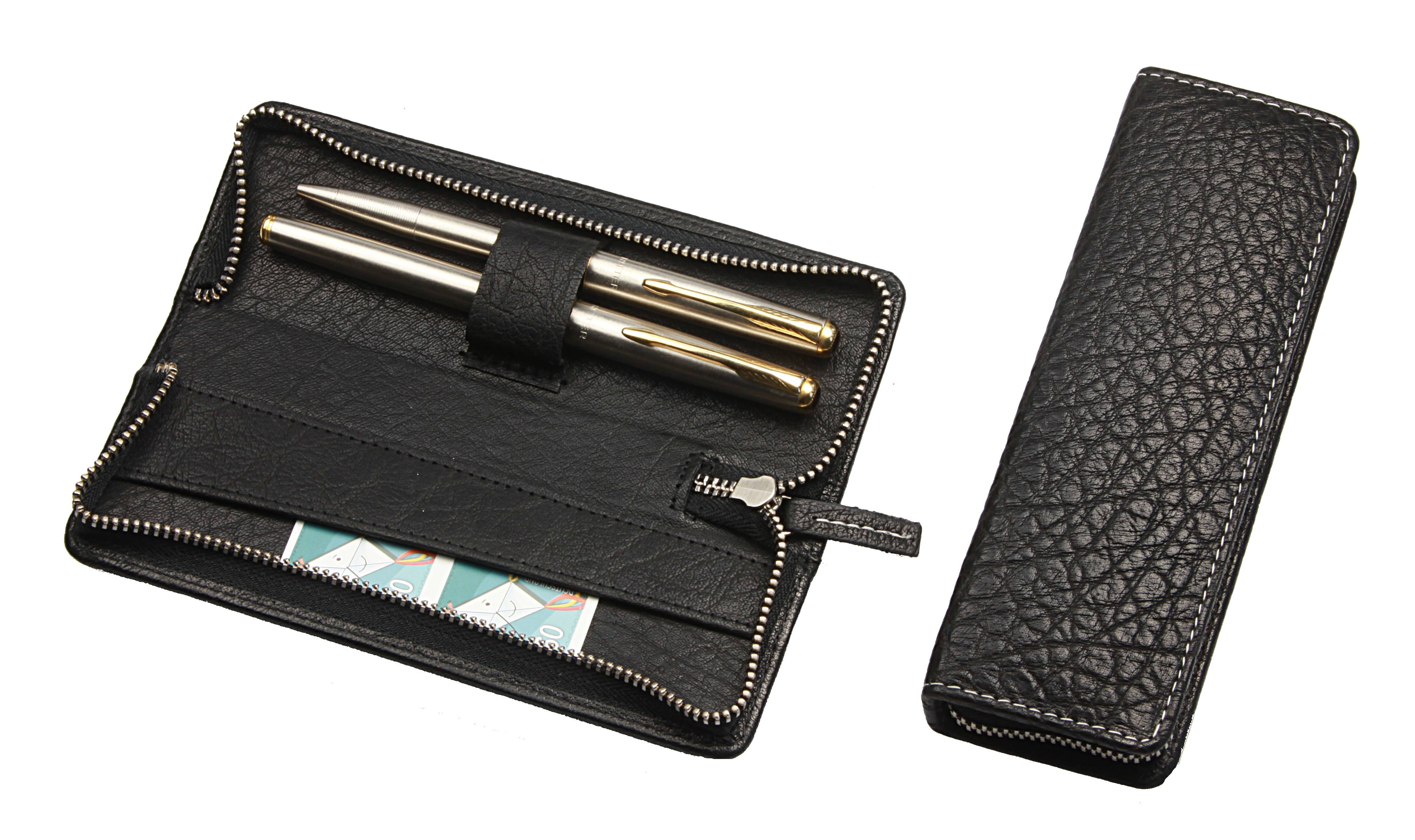 Stift-Etui mit Metall-Reißverschluss, für zwei Schreibgeräte, schwarz mit Kontrastnaht Stift-Etui mit Metall-Reißverschluss, für zwei Schreibgeräte, schwarz mit Kontrastnaht