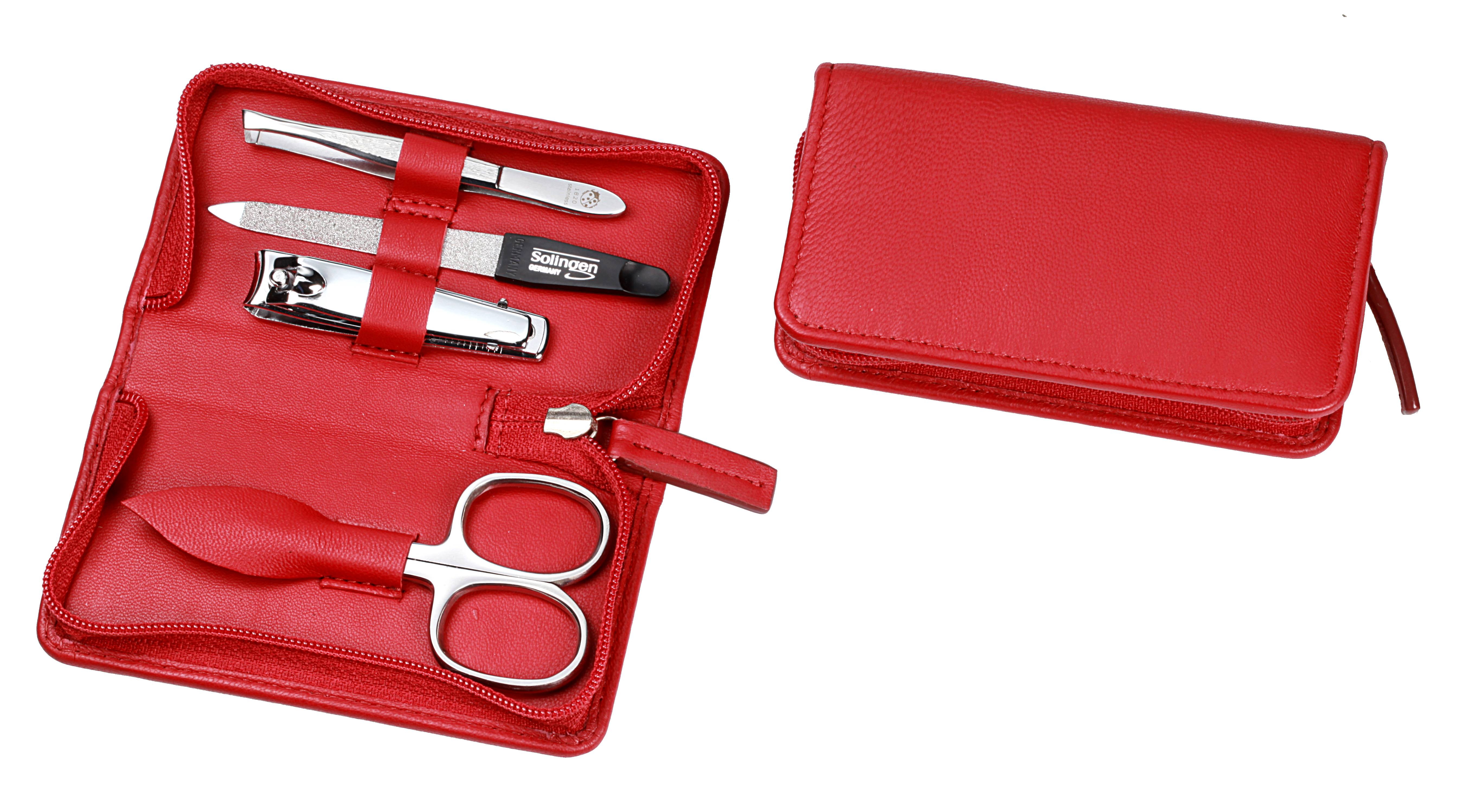 Manicure-Etui, Reißverschluss: 4-tlg. Bestückung, rostfrei-glanzpoliert; Nappa-Lammleder, rot Manicure-Etui, Reißverschluss: 4-tlg. Bestückung, rostfrei-glanzpoliert; Nappa-Lammleder, rot